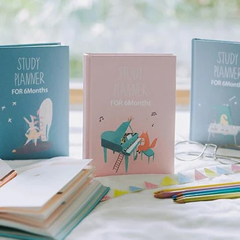 

Cute Cartoon Study Planner Notebook with Color Page Student 6 Months Plan Diary Wish Goal List Notepad School Stationery Gift