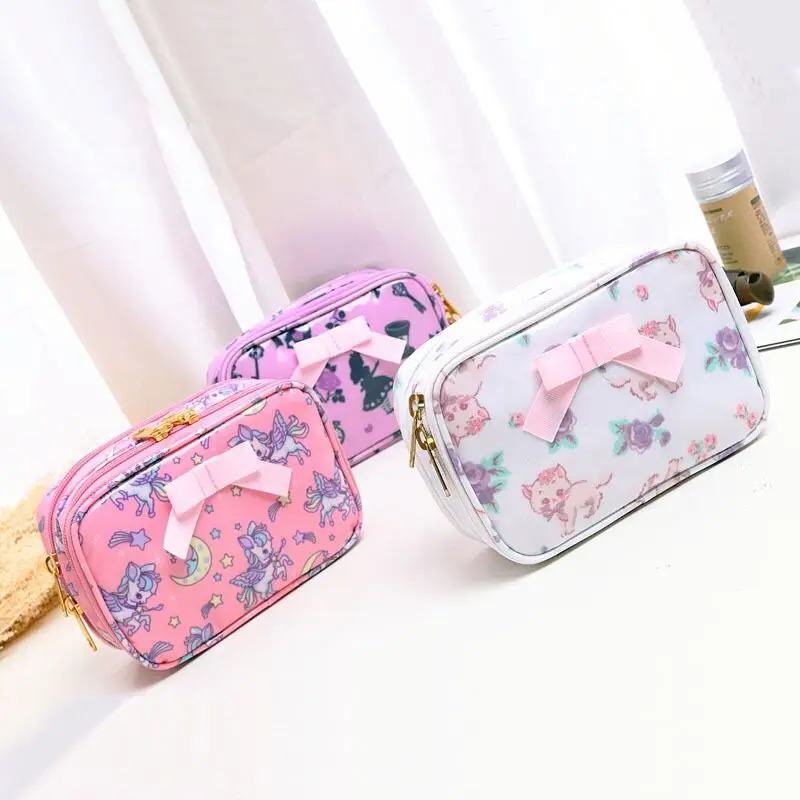 

Rabbit Unicorn Women Cosmetic Cases Girl Make up Bag Waterproof Toiletry Bags Two Layer Brush Pocket Bag Large Capacity Storage