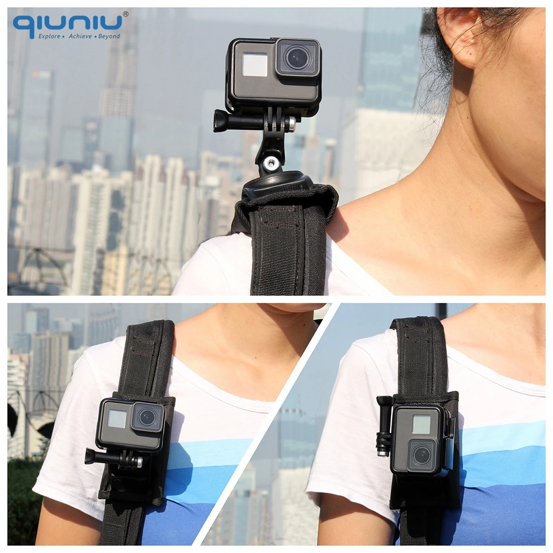 QIUNIU 360 градусов Поворотный быстросъемный Рюкзак ремень пряжка Адаптер для GoPro Hero 8 7 6 5 4 3 для DJI Osmo Action