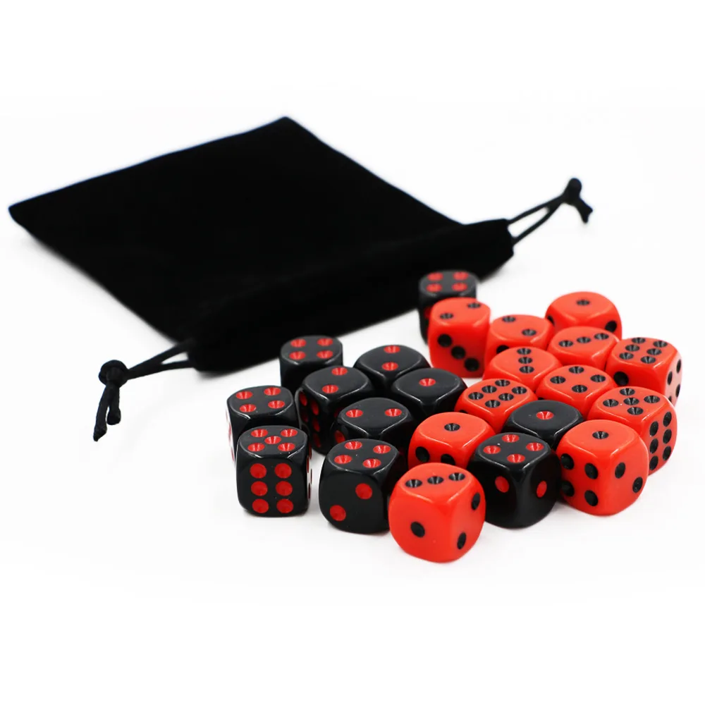 Red/Black Dice Set 16mm Acrylic Dices 6 Sides Drinking Dice Gambling Funny Bar Pub Board Games with Velvet Bag Gifts
