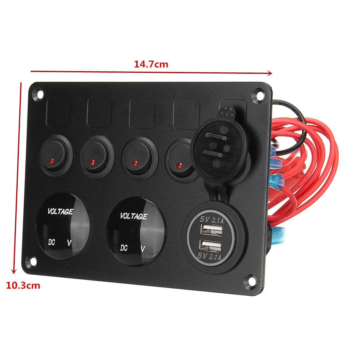 12V/24V Universal 5 Gang Car Marine Boat LED Rocker Switch Panel Circuit Digital Voltmeter Dual USB Port Outlet with DIY sticker