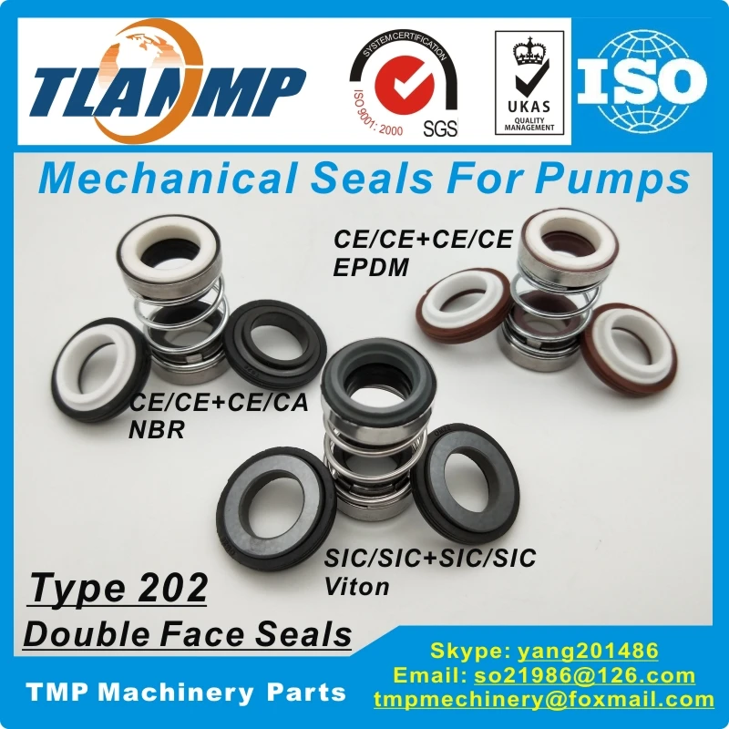 202-25 Double Face Mechanical Seals (Material: CE/CE/EPDM ,CA/CE/NBR, SiC/SiC/Vit) Shaft Size 25mm, Outersize of Seat 41mm