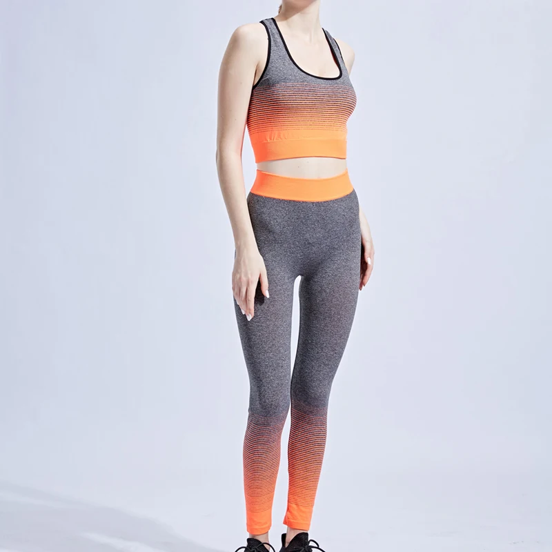 Женский спортивный костюм, сексуальная одежда для фитнеса, женский набор для йоги, тренировочный комплект, спортивный бюстгальтер+ спортивные леггинсы, Mujer, спортивная одежда, комплект для бега - Цвет: orange
