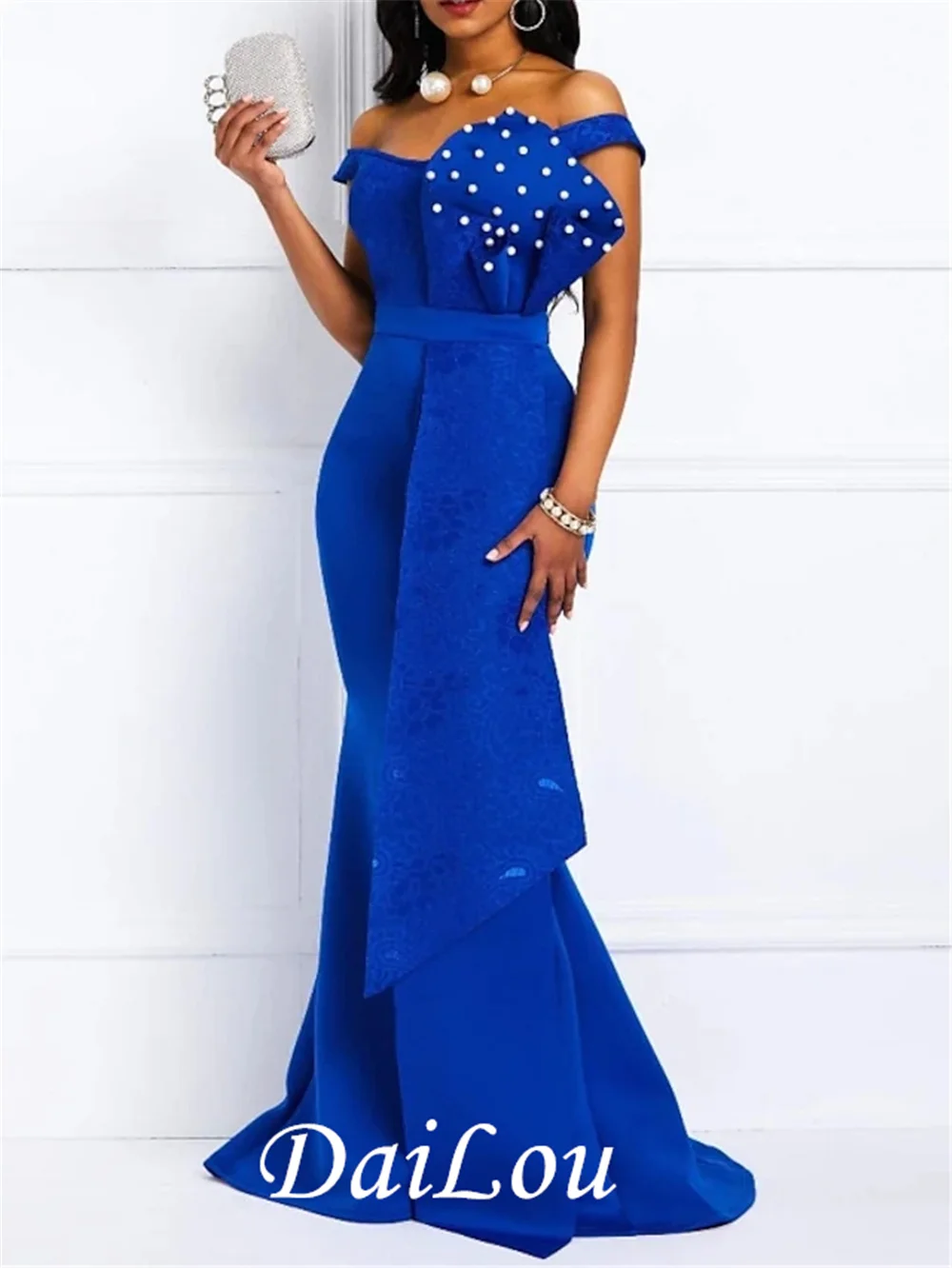 

Beautiful Back Elegant Engagement Formal Evening Dress Short Sleeve Sweep/Brush Train Lace Satin with Sash/Ribbon Pearls 2022