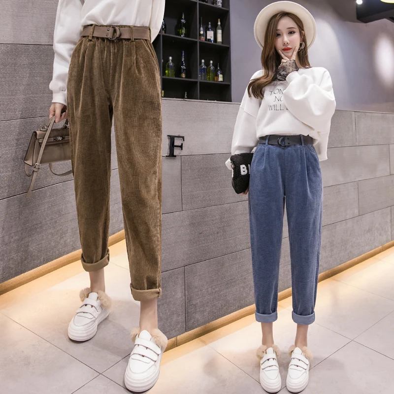 Новые женские повседневные весенне осенние вельветовые длинные брюки Harajuku