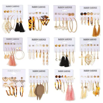 

6 Pairs/set Earrings for Women 2020 Fashion Hoop Earrings Set Leopard Pearl Earrings Party Chirstmas Jewelry Birthday Gifts