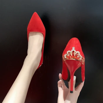 

2020 New Temperament Womens Shoes Pointed Stiletto Single Shoes Red Wedding Shoe Professional Work Pumps Sexy Elegant High Heels