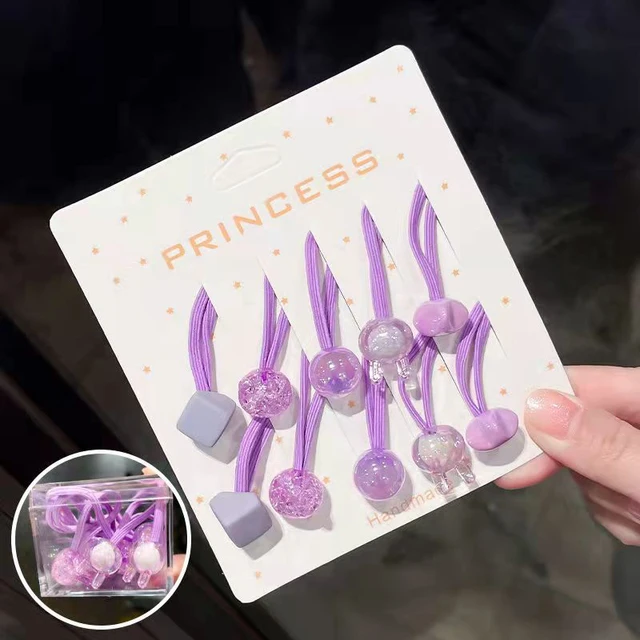 10 pcs Children's Headband Headwear Heart Hair Korean Version Cartoon Girl Rubber Band Sweet Cute Hair Tie Hair Accessories Purple