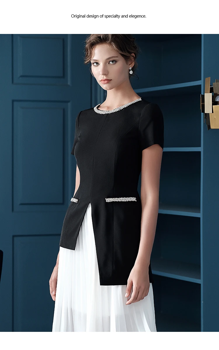 New Office Women Dresses Two Pcs 2 Piece/ Suit Office Work Fashion Contrast Color Pleated Business Dresses Clothes Set