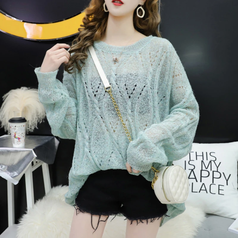 

Pullover Thin Sweater, Sun Protection Jacket, New Openwork Long Sleeve Knit Sweater, Loose Top, Air Conditioning Sweater-ya28