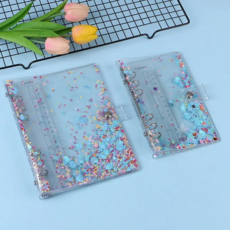 Capa para Notebook em Pvc Transparente a5 a6 com Glitter Lantejoulas para Caderno Agenda Escola Anéis Fichário Espiral Organizador e Notebook - Imagem 2