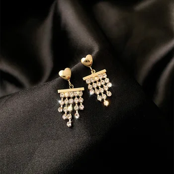 

2020 New Arrival Korea Trendy Love Tassel Geometric Drop Earrings For Women Temperament Elegant Metal Jewelry Oorbellen Gift
