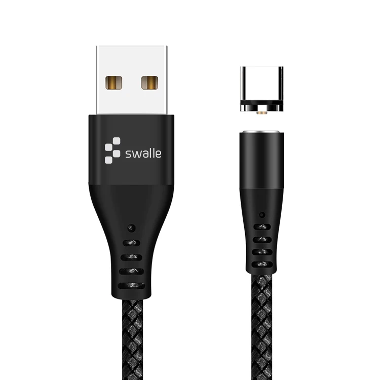 Swalle Магнитный usb-кабель для huawei samsung USB type C кабель для зарядки Магнитный Кабель нейлон 2A Micro usb Мобильный шнур для телефона провод - Цвет: type-c