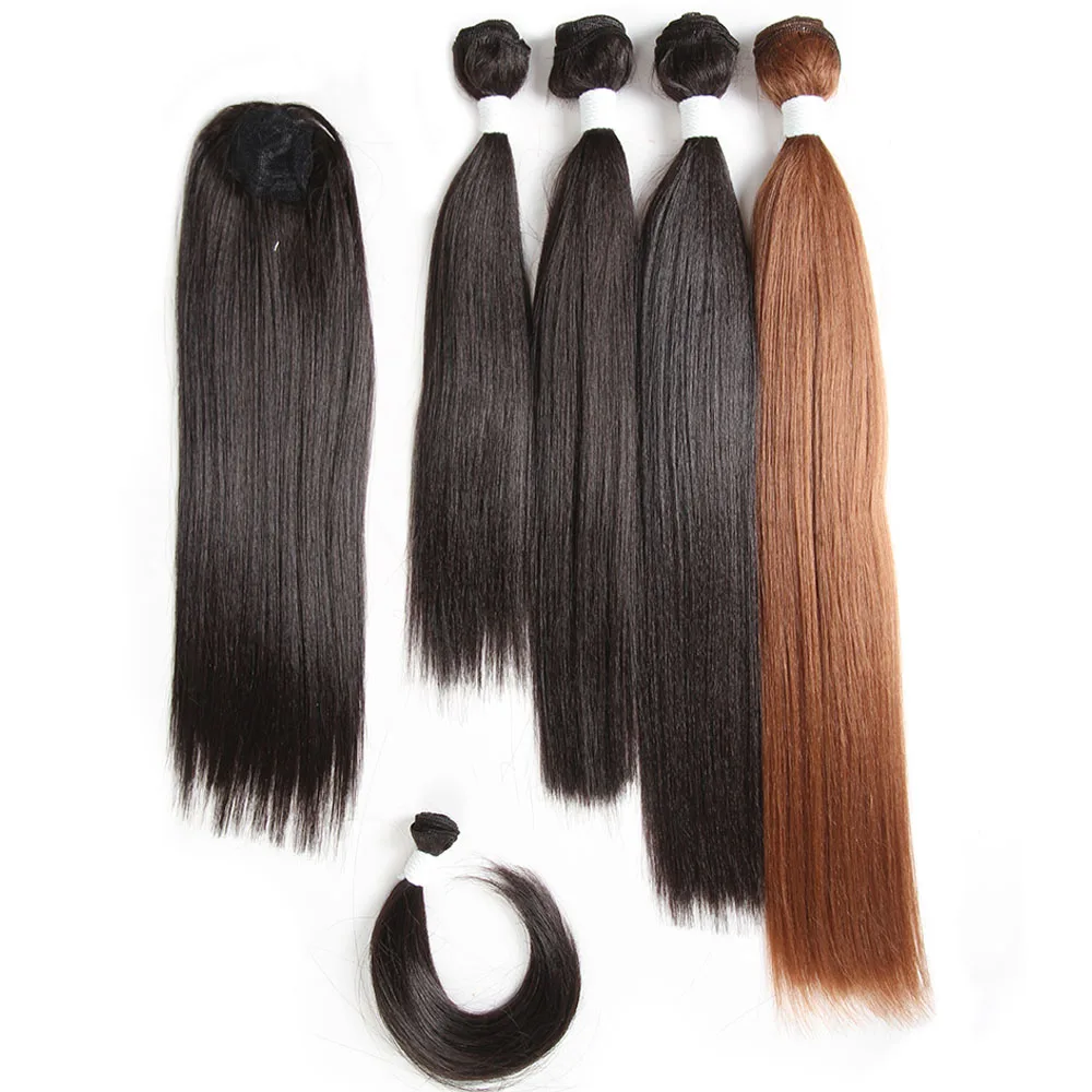 Прямые волосы Yaki Связки с закрытием бахрома X-TRESS натуральные черные синтетические волосы парик с завивкам 4 пучка/упаковка 12-18 дюймов - Цвет: FT230