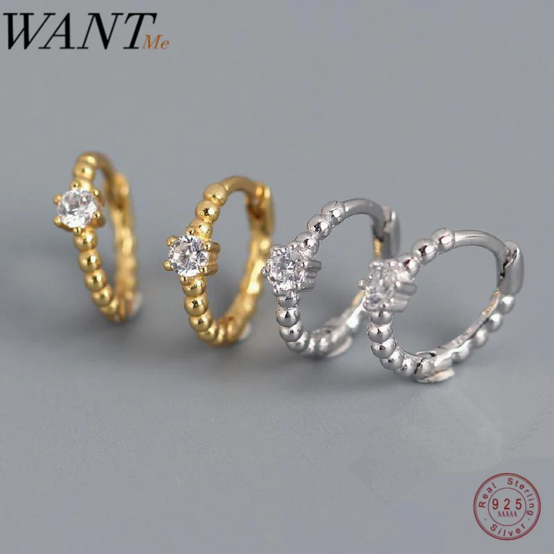 WANTME Real 925 Sterling Silver Geometric Minimalist Pave Round CZ Stud Earrings for Fashion Women Teen Gift Jewelry Accessories