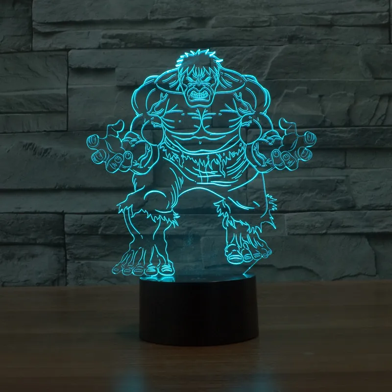 Marvel 3D Визуальный Халк ночной светодиодный светильник USB порт семь цветов Комикс Супер герой светодиодный светильник сенсорный переключатель автоматическое изменение цвета