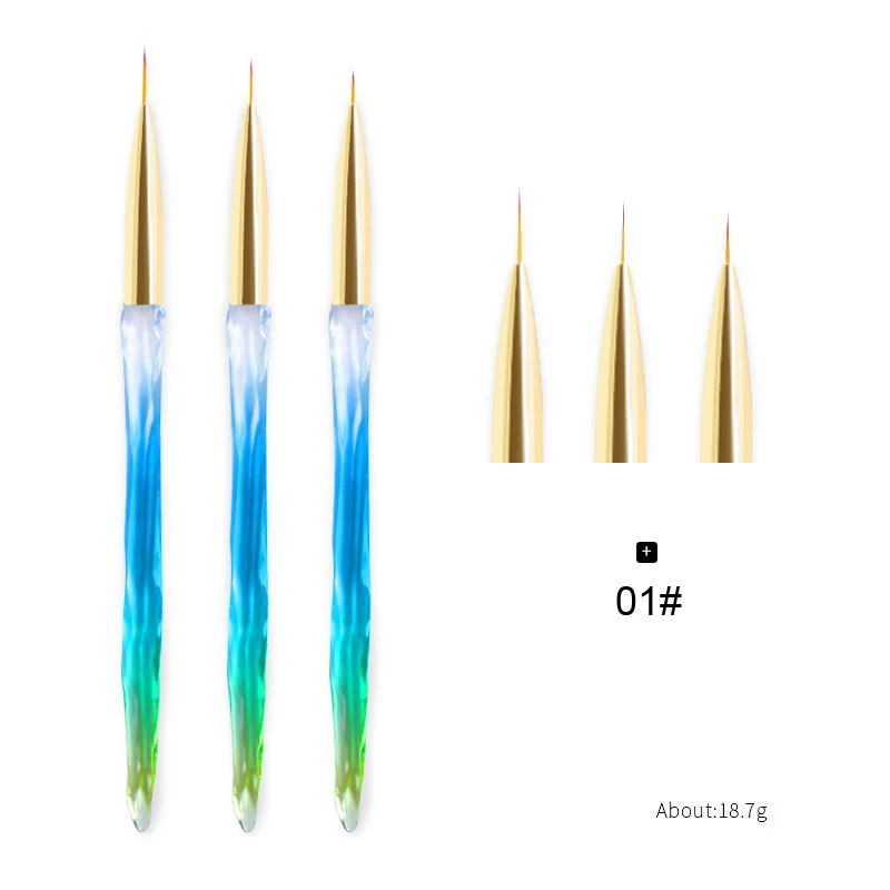01 3 шт набор кистей для ногтей с градиентным кристаллом для черчения линии сетки акриловый лак для ногтей Карандаш для рисования DIY Кисти для УФ-геля инструменты для маникюра - Цвет: 01