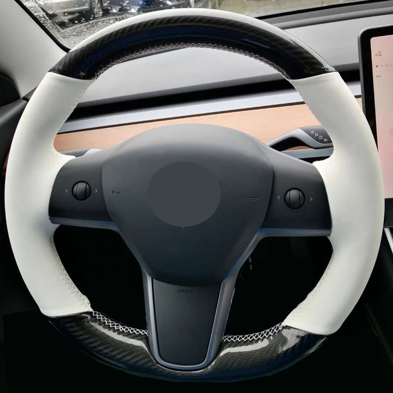 DIY ручной пошив чехол рулевого колеса автомобиля замша Корова кожа Volant оплетка на руль для Tesla модель 3 - Название цвета: Style 7