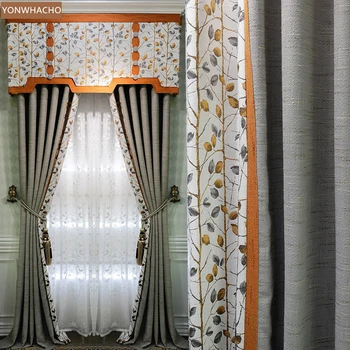 

Custom curtains luxury American country rural bedroom modern minimalist grey cloth blackout curtain tulle valance drape B904