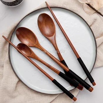 

Environmental protection Japanese portable wooden chopsticks wooden spoon set natural wooden chopsticks spoon tableware
