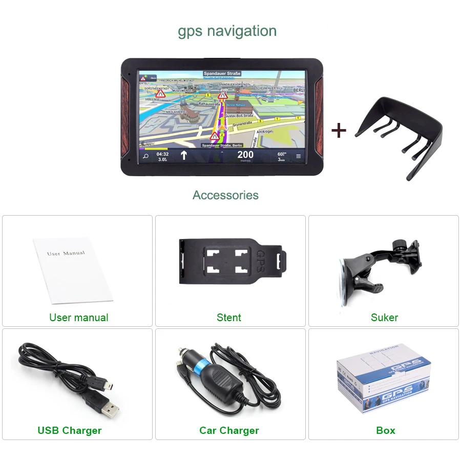 Anfilite 7 дюймов кемпинг автомобиль/грузовик/автомобиль gps навигация 8 Гб 256 м Sat Nav США Европа карты навигатор 20 шт с солнцезащитным козырьком