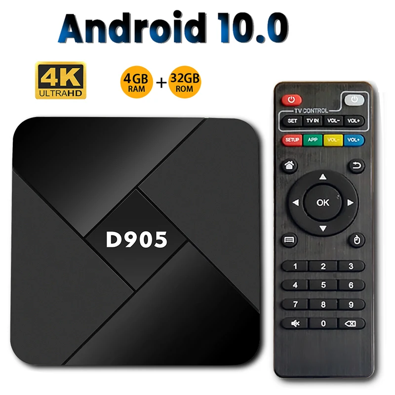 2022 Nieuwe Tv Box Set Top Box Media Player D905 Smart Tv Box Android 10.0 4Gb 32Gb Wifi 2.4G 4K Amlogic S905 Youtube Android