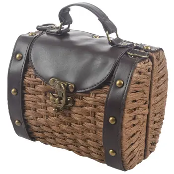

Women Rattan Bags Vintage Designer Shoulder Bags Straw Knitted Handbags Bali Bags(Brown)