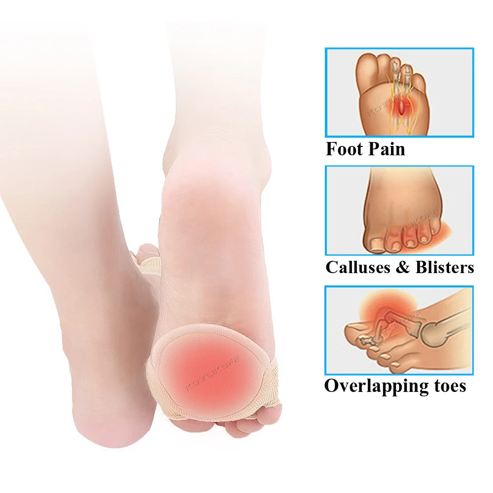 KOTLIKOFF Cotton Half Insoles Pads Foot Care Insoles Forefoot Pain Relief Massaging Metatarsal Toe Support Pads Forefoot