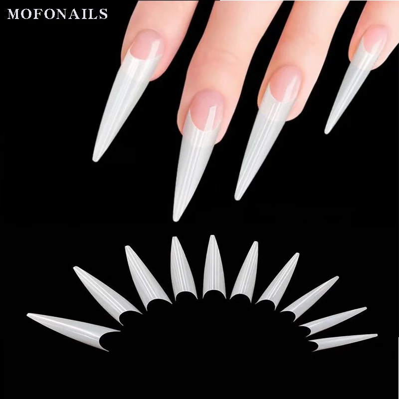 

500pcs/bag Withe Korean Packaging False Nail Tip Extra Long France Pointed False Nail Tips Clear Natural France False Build Tips