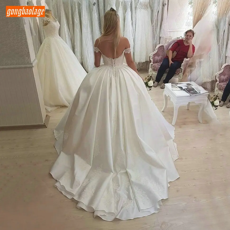 Сексуальное бальное платье цвета слоновой кости, свадебное платье, милое атласное платье с аппликацией, белое свадебное платье с открытыми плечами, с коротким шлейфом, платье невесты