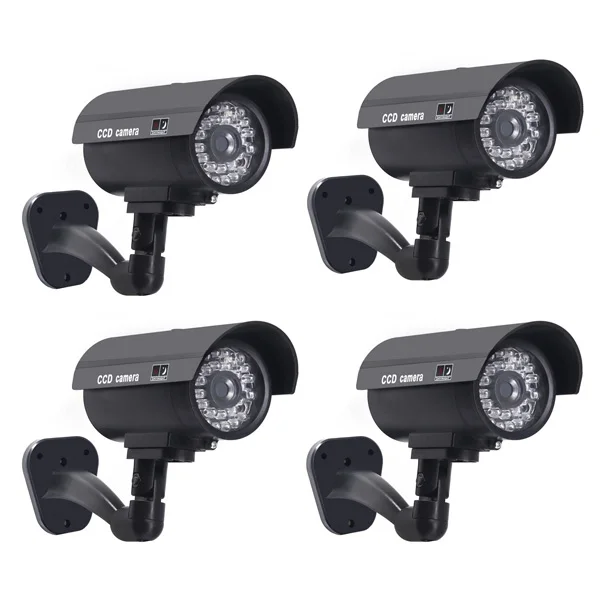 4 шт пустышка CCTV Камера пуля Водонепроницаемая наружная безопасность уличное наблюдение домашняя поддельная камера со светодиодным светильник - Цвет: black