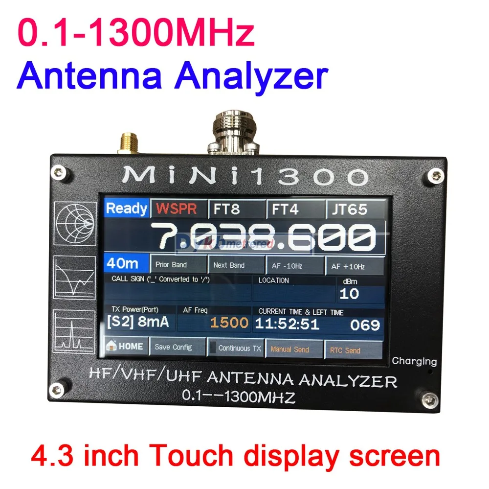 Mini1300 0 1-1300 МГц HF VHF UHF ANT КСВ антенный анализатор полный диапазон 4 3 дюймов