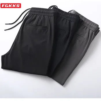 

FGKKS Brand Men Casual Pants Spring Summer Thin Section Trend Men's Trousers Male Elastic Force Slim Flax Pants