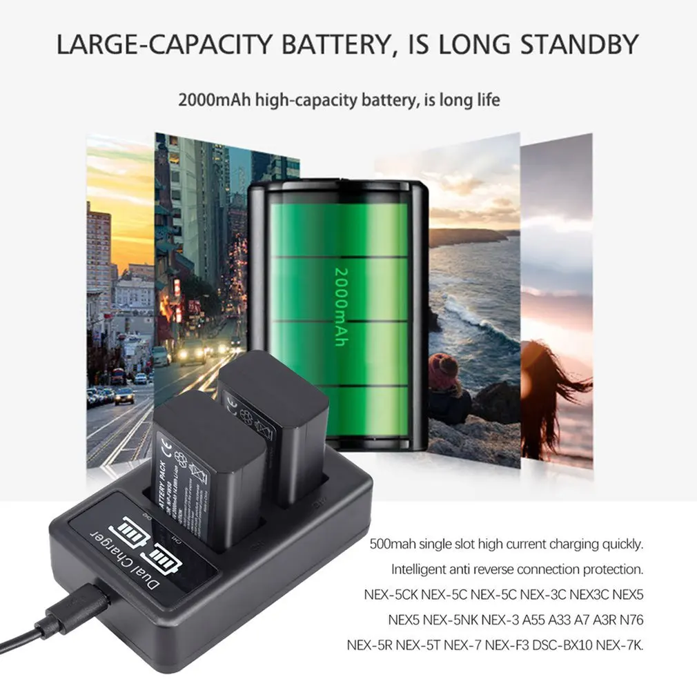 Для sony 2 шт 2000 мАч NP-FW50 NP FW50 батарея для камеры+ ЖК USB двойное зарядное устройство для sony Alpha a6500 a6300 a6000 a5000 a3000