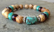 

Genuine Picture Jasper And Healing Turquoise Gemstone Bead Jewellery Femme Bracelet