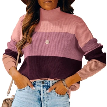 

2020 New Arrival Patchwork Turtleneck Pullover Women Knitwear Autumn Winter Sweaters Casual Knitted Jumper