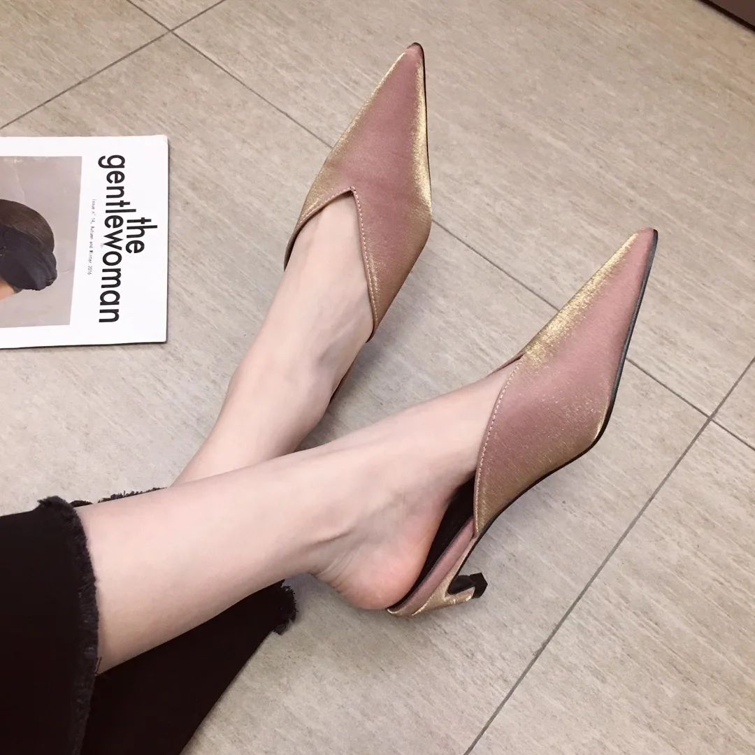 

Shoes Cover Toe Slippers Heels Mules Women Med Slides Pointed High Thin Sliders Luxury Rome Rubber PU Basic Super Mules Womens