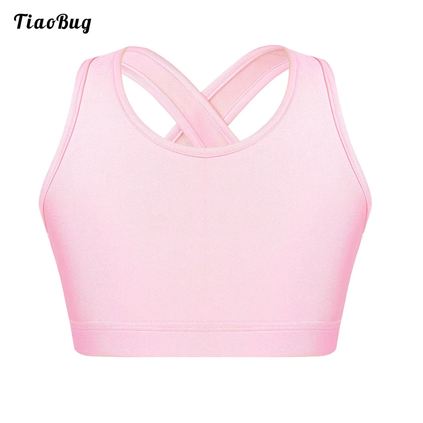 Summer Kids Girls Yoga Bra U Neck Spallacci Cross At Rear Senza Maniche Keyhole Back Antiurto Running Gym Sport Top
