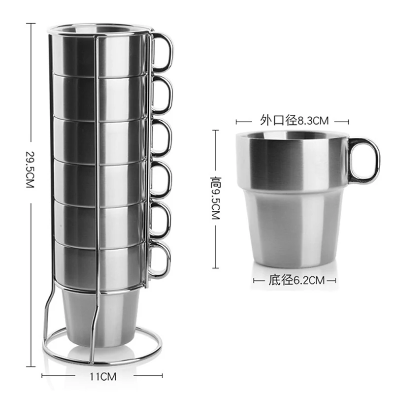 

Free Shipping Two-Layer Stainless Steel Water Cup Foldable Seven-Piece Insulated Coffee Cup