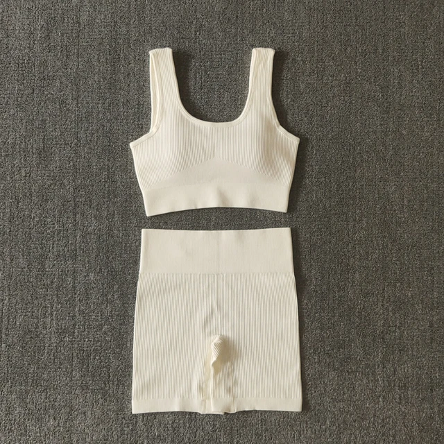 2/4/6PCS Seamless Women Yoga Set Workout Sportswear Fitness Bra Sport Pants Gym Clothing High Waist Leggings Shorts Sports Suits UBraShortsWhite