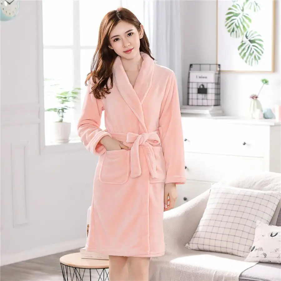 Повседневная Ночная рубашка большого размера из кораллового флиса, одежда для сна, толстый теплый домашний банный халат, сексуальный халат кимоно, женское белье, Халат - Цвет: Pink1