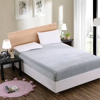 

Crystal Velvet Bed Mattress Gray Fitted Sheet Soft Warm Flannel Fabric Elastic Bed Sheet Twin Queen King Mattress Bed Cover