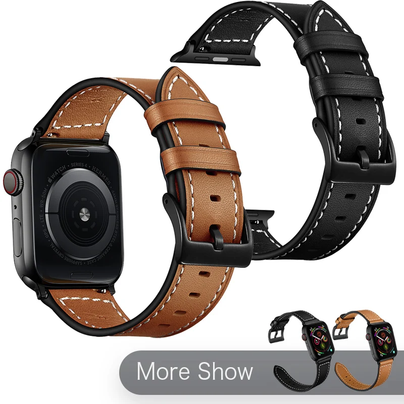 

Genuine Leather Band For Apple Watch Series 5 4 Watchband 40 44mm Elegant Wrist Strap For iWatch Series 3 2 1 42/38mm Bracelet