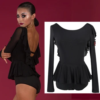 

Latin Dance Long Sleeve Dance Tops Women Black Leotard Gymnastics Jumpsuit Salsa Costume Competition Practice Dance Clothes I134