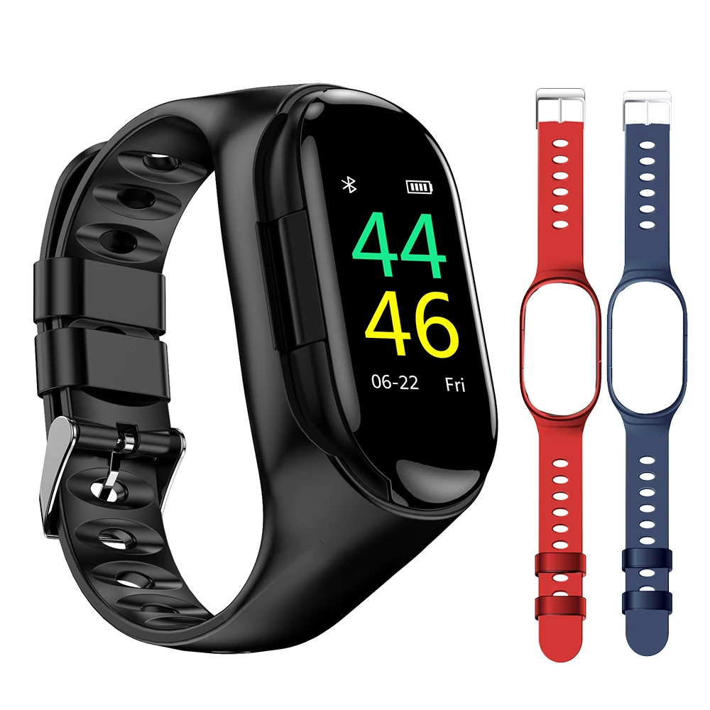 black red blue Умные часы SYSOTORYU M1 с bluetooth-наушником, пульсометром, артериальным давлением, дропшиппинг, часы для IOS, Android, телефона - Цвет: black red blue
