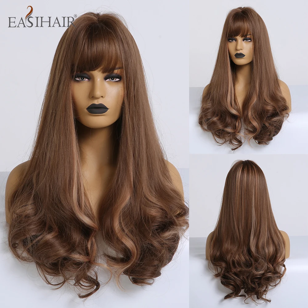 

EASIHAIR Long Auburn Brown Synthetic Wigs Body Wave Wigs for Women African American Heat Resistant High Temperature Cosplay Wigs