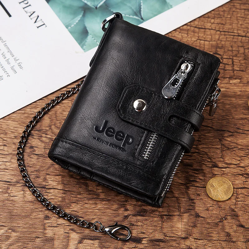 Men Wallets Card-Holder Male Purse Zipper Genuine-Leather Fashion for Top-Quality Classic