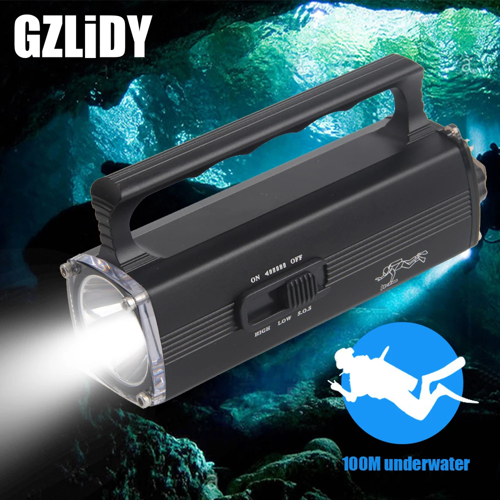 US $25.19 Professional Diving Light IPX8 Rechargeable L2 LED Searchlight Super Bright Waterproof Flashlight 100 Meters Underwater Lantern