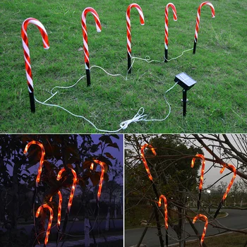 

2 Set 5 In 1 Christmas Tree Decoration Solar Powered Multifunction Led Home Festival Cane Lights Party Supplies Outdoor Garden