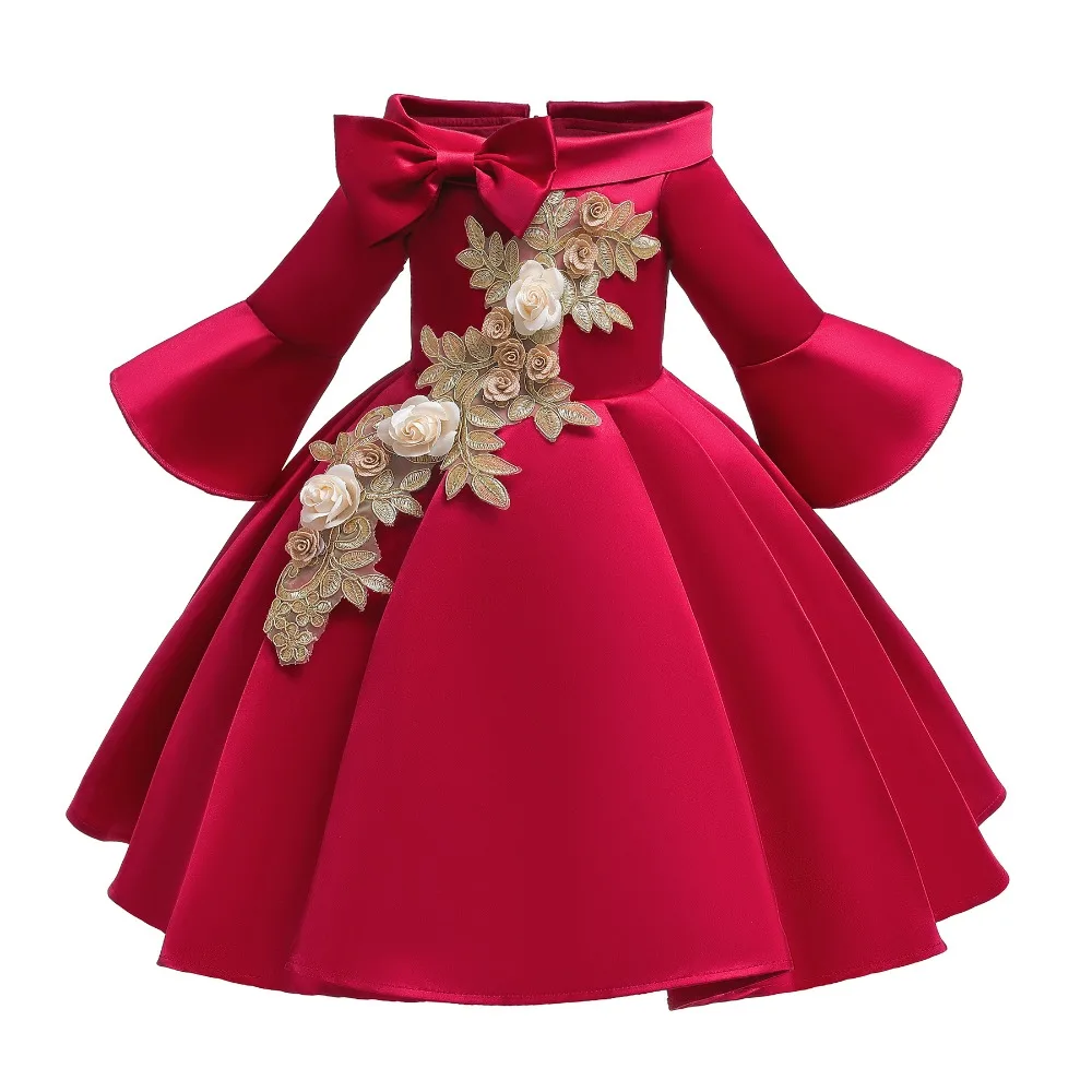 2019 Winter Girls Dress Long Sleeve Embroider Kids Dresses For Wedding Party Elegant Tutu Princess Children Clothing | Детская одежда и
